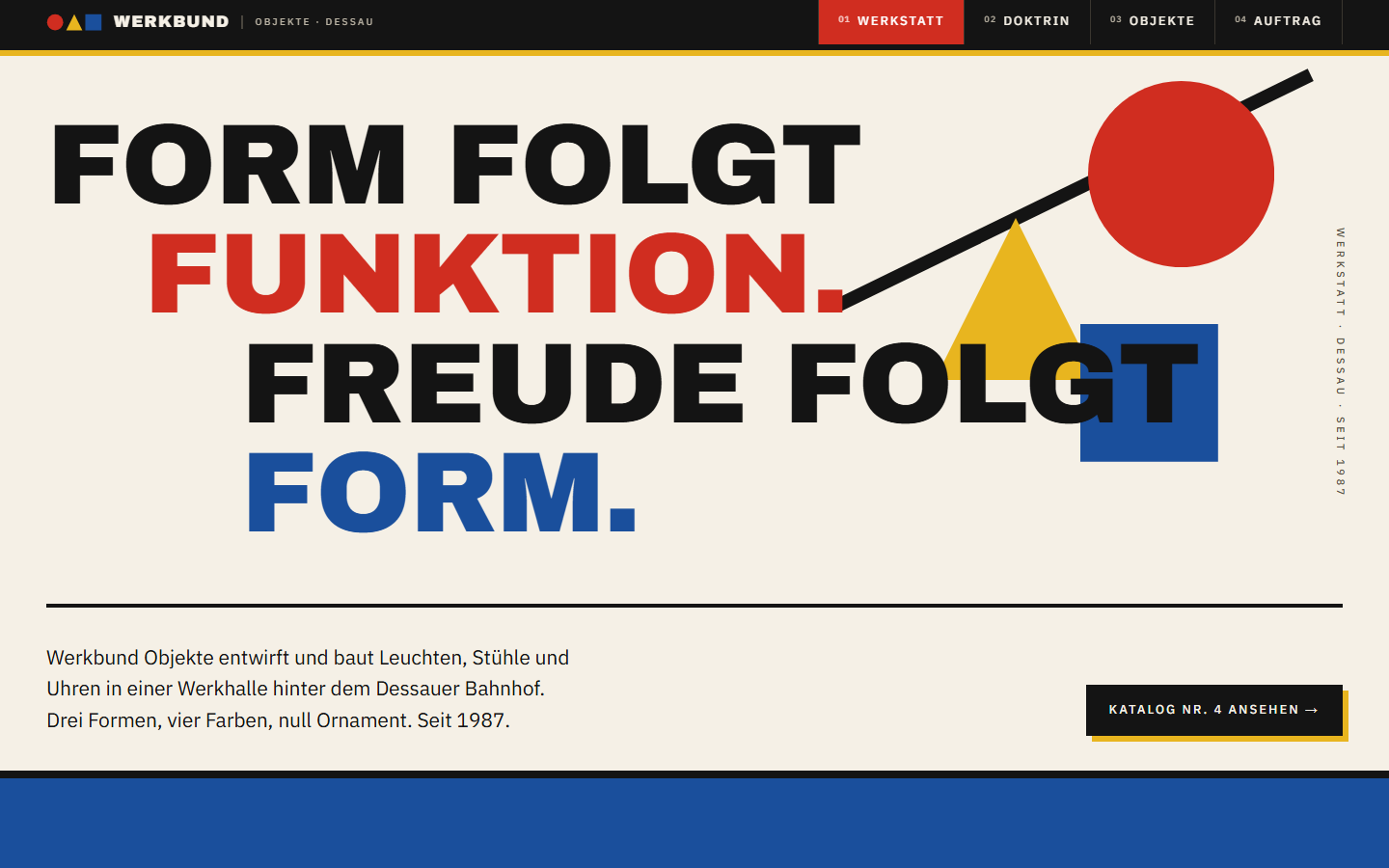 Werkbund — Bauhaus product studio — primary shapes, diagonal compositions, functional joy